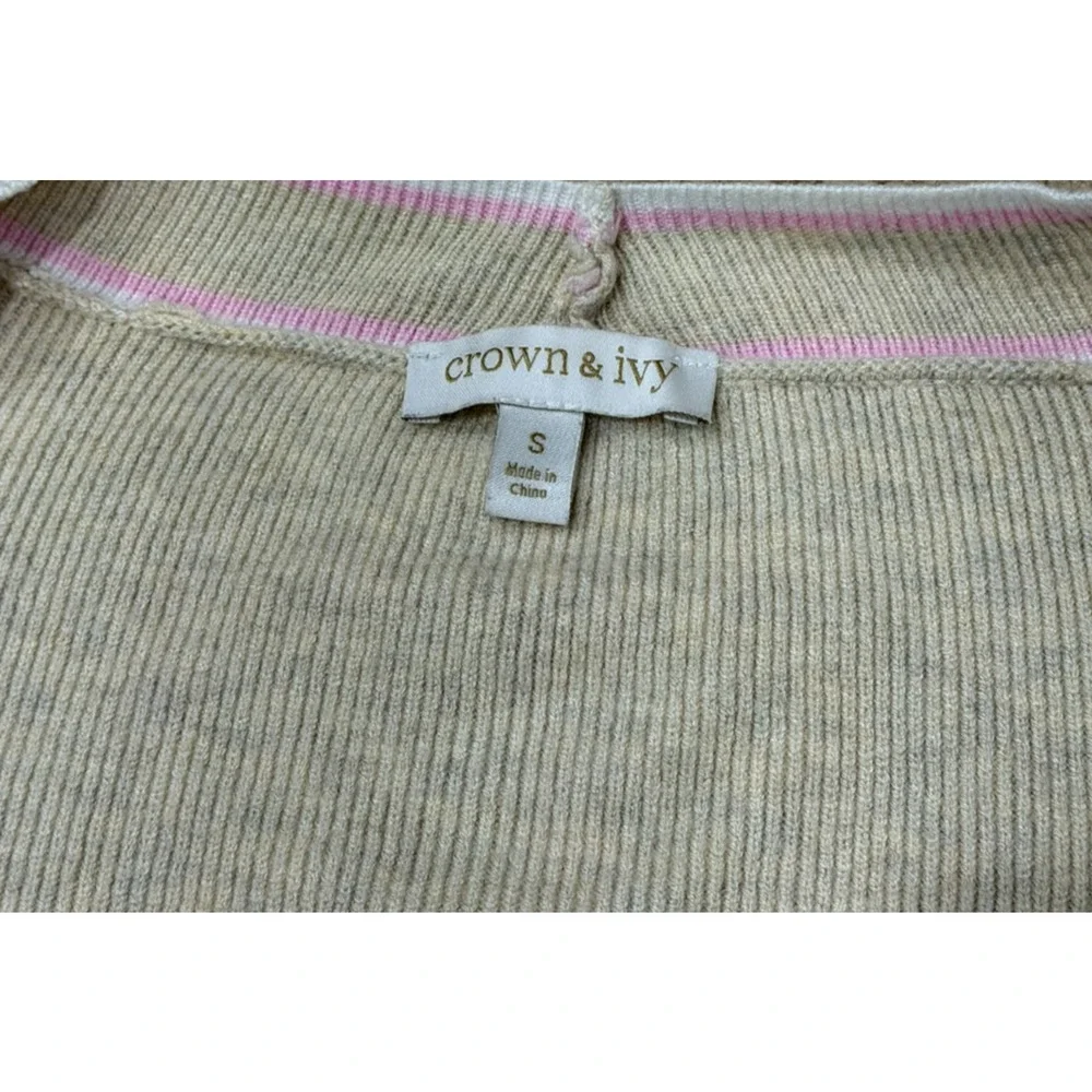 Crown & Ivy Oatmeal Pink Size S Soft Cozy Cardigan Sweater Light Academia Preppy